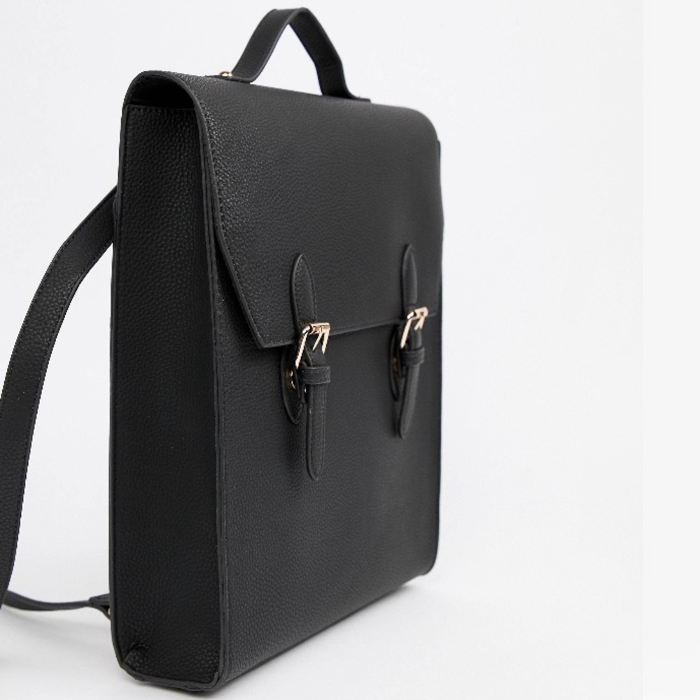 ASOS Black Vegan Leather Backpack w Gold details